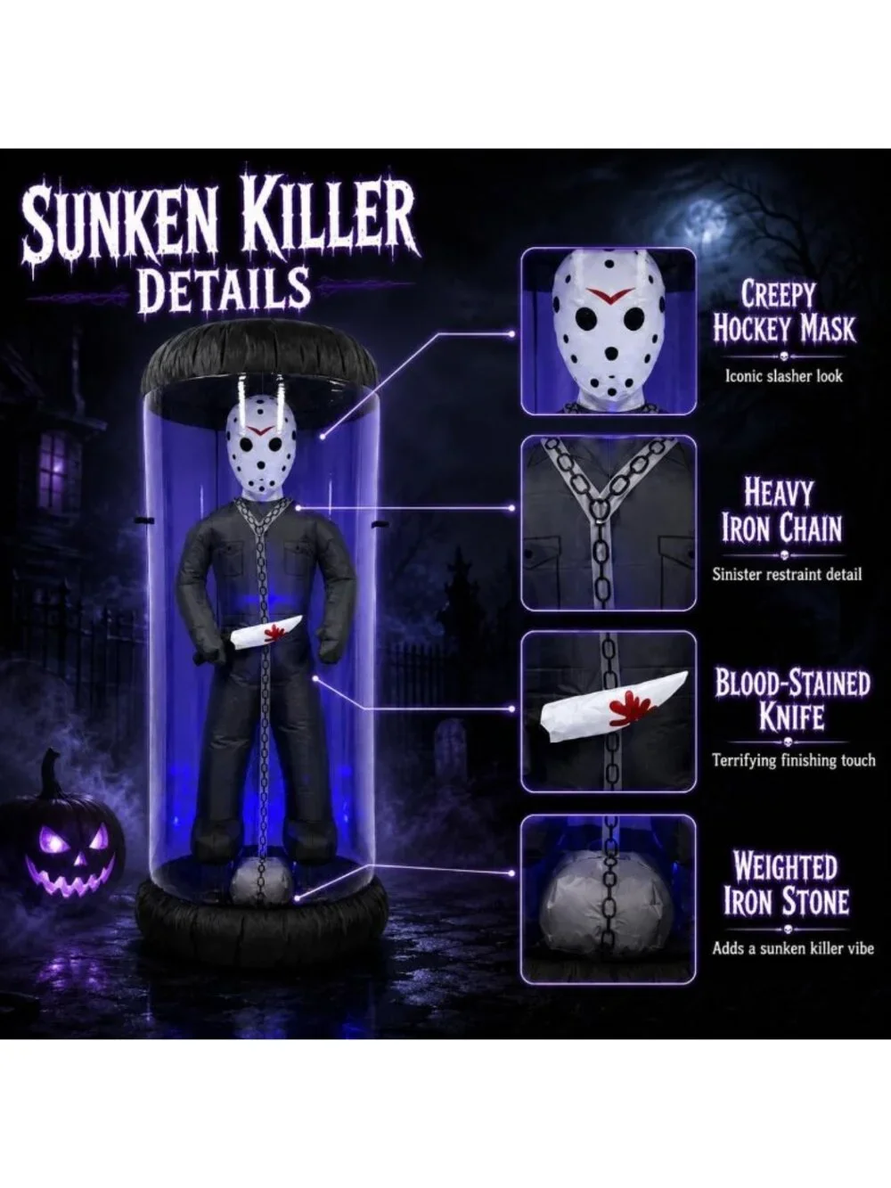 7.6FT Halloween Inflatable Yard Decor - Caged Killer with Blue LED Lights